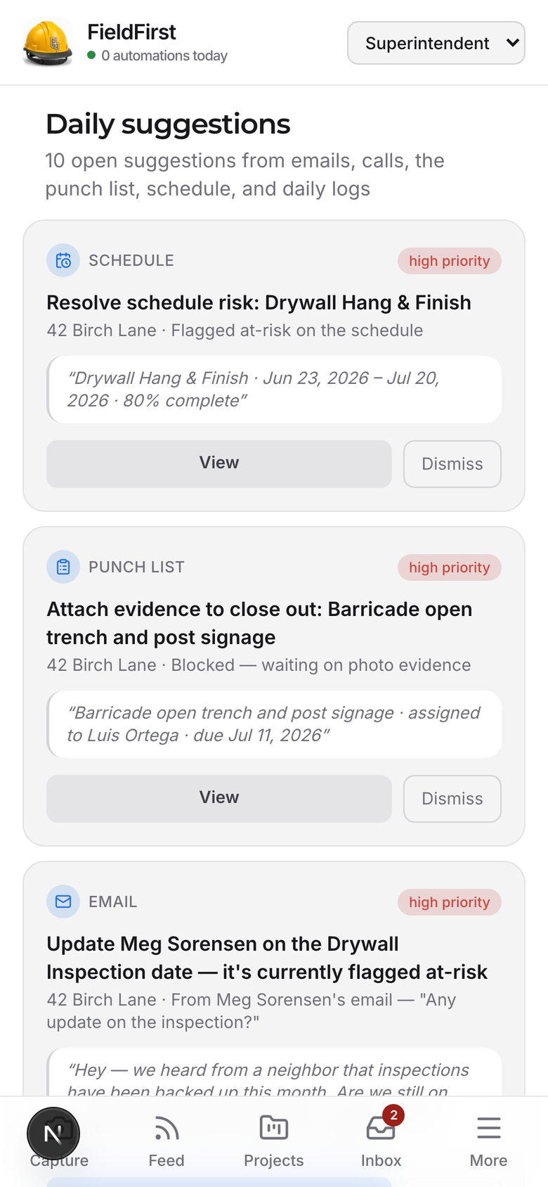 FieldFirst — daily logs, photos, and punch items from the jobsite