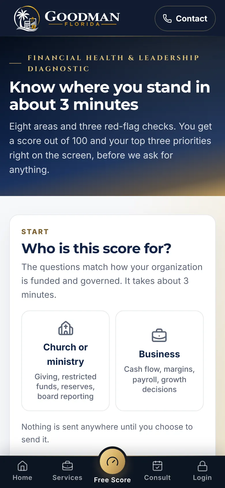 The Goodman Florida Financial Health Score on a phone