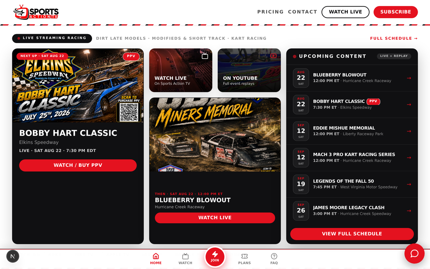 Sports Action TV home — live events, PPV, and the upcoming schedule
